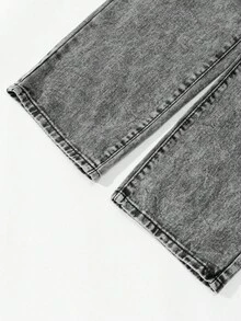 SHEIN Tween Girl Y2K Street Daily Elastic Waist  Straight Jeans With Flat Pockets, Girls Daily OOTD Outfits Summer Holiday - Grey - View 4