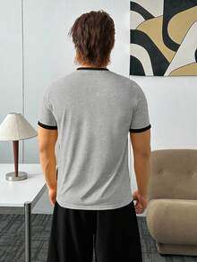 ESTAVOR 男士休闲针织印花圆领T恤，适合夏季 - 灰色 - 查看 5