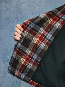 ROMWE MEN Spring Casual Graphic Men'S Retro Mandarin Collar Single-Breasted Plaid Jacket, Autumn/Winter - Red - View 9