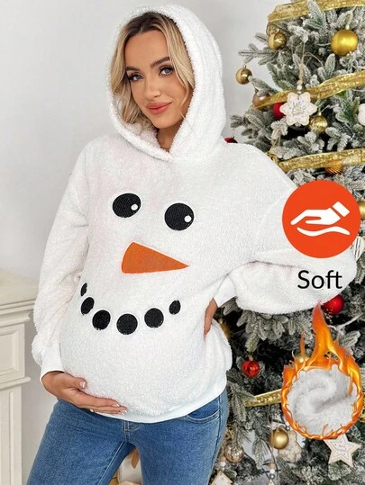 SHEIN Fall Clothes,Autumn Clothes,Maternity Autumn/Winter Clothes Maternity   Maternity Women's Printed Hooded Long Sleeve Casual Pullover Sweatshirt