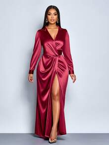 SOLERSUN Elegant Burgundy Autumn Dining Dress For Women,Sparkly Red Homecoming Wedding Graduation Party Dress,Thanksgiving Christmas New Year Teacher Outfits - Red - View 1