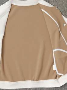 Girls' Casual Colorful 3D Floral Contrast Color Baseball Jacket, Spring/Autumn - Khaki - View 8