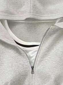 Rina Fox Áo sweatshirt nữ dài tay, màu trơn, cổ có khóa kéo, túi hông, kiểu dáng thường ngày, thích hợp cho mùa thu. - Xám - Xem 5