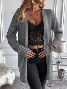EMERY ROSE Women's Casual V-Neck Cardigan, Deep Grey, Versatile For Autumn/Winter - Dark Grey - View 4