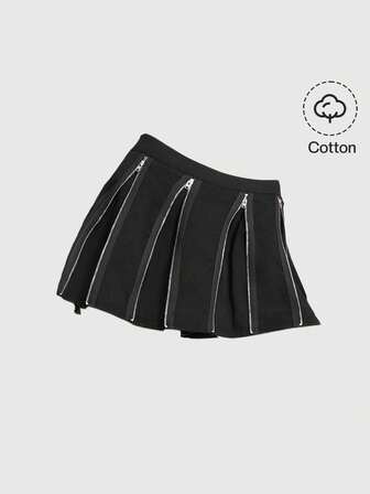 Grunge Punk Sexy, lässiger Punk-Rock-Musik-Festival-Party-Metal-Reißverschluss, einfarbiger plissierter Minirock mit Reißverschluss-Dekoration für Frauen