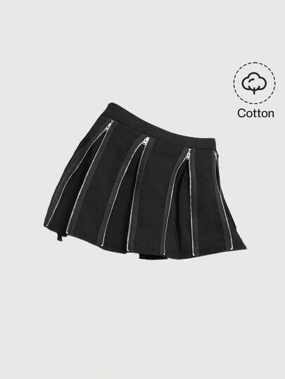 Grunge Punk Mini-jupe plissée pour femmes, de couleur unie, avec fermeture éclair décorative, style sexy, casual, punk rock, pour festival de musique et fête