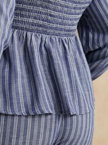 EMERY ROSE Plus Size Lantern Sleeve Ruffle Hem Casual Retro Striped 2 Pieces Set