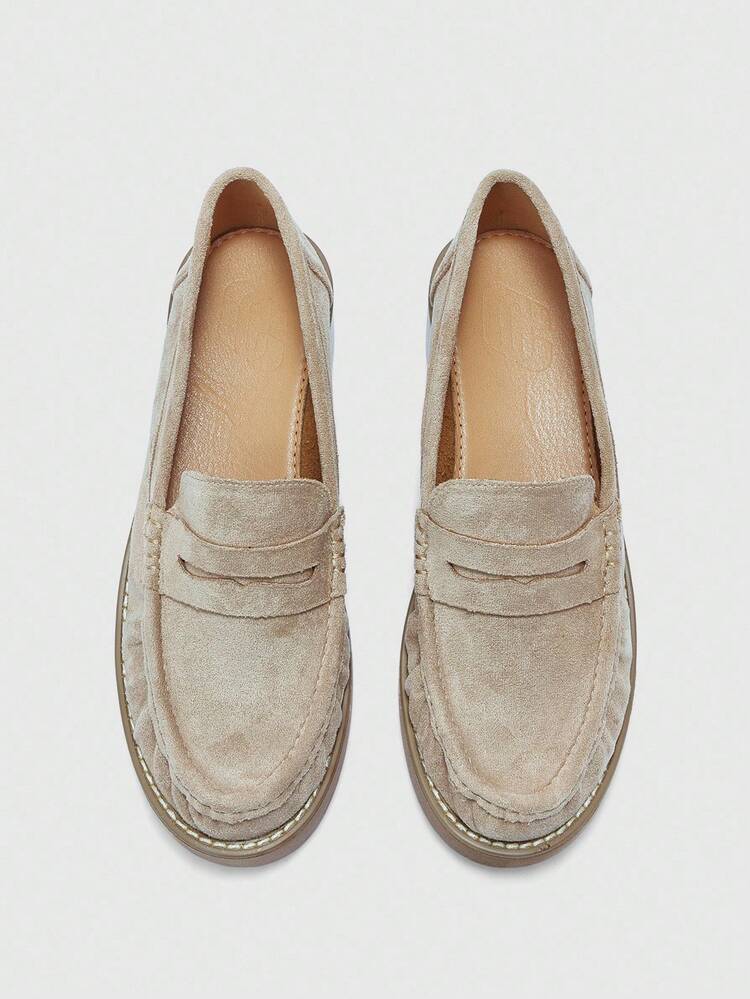 CUCCOO BIZCHIC Apricot Color Elegant Round Toe Wedge Heel Slip-On Shoes, Comfortable And Versatile For Work, Casual, And Formal Occasions For Christmas