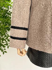 SHEIN LUNE Plus Size Khaki Elegant Formal Summer Fashionable Vintage Double-Breasted Blazer,Office Siren Style Winter Fall Women Cozy Daily Wear Holiday Party - Camel - View 5