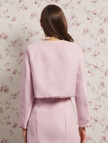 Enchnt Damen elegante Pendler Kontrast Saum Knopfleiste Boxy Jacke - Pink - Übersicht 6