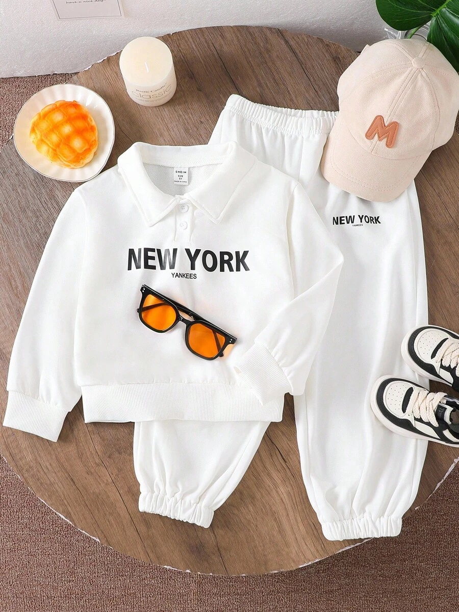 Genkimix Kids 2件套男童宽松简约英式POLO领卫衣 - 白色 - 查看 1