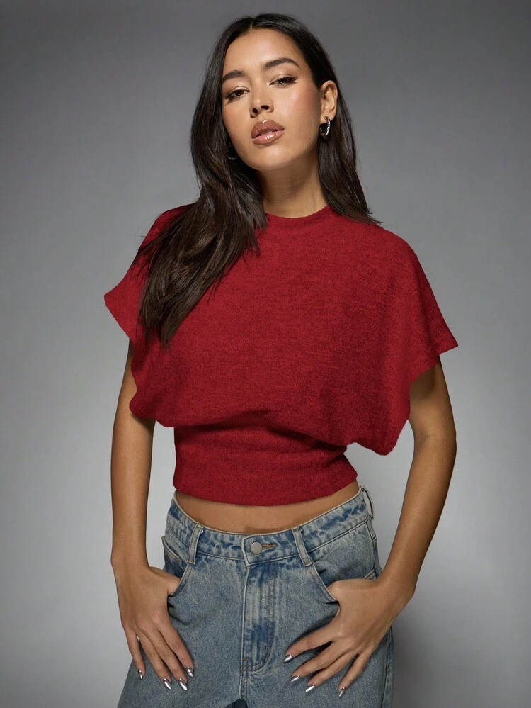 MISSGUIDED Trendsetting Mock Neck Knitted Dolman Sleeve Crop Top For Fall Winter Fashion With Fitted Waist Ribbed Design Knit Casual Blouse Christmas
