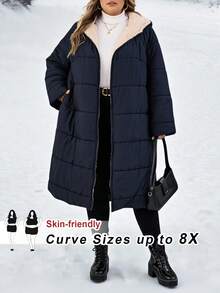 SHEIN CURVE+ Dame's Autumn And Winter Coat - Navy Blue - View 8
