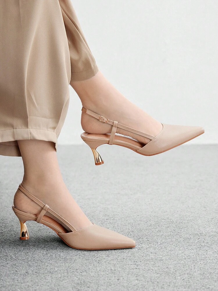 CUCCOO BIZCHIC Women's Pointed Toe Apricot Backstrap Formal Party Commute Heel Pumps For Christmas Spring Shoes - Apricot - View 1