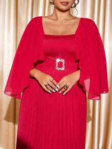 Cravure Christmas Ruffle Sleeve Pleated Flare Dress - Red - View 8