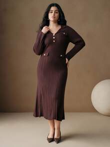 Anewsta Plus Size Sweater Dresses - Rust Brown - View 2