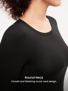 LUVLETTE Plus Women's Thermal Underwear Ultra-Soft Base Layer Cold Weather Warm Winter PJ Set Round Neck Top And Long Bottoms - Black Lightweight And Warm Set Pajama Sets