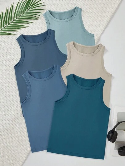 5pcs/Pack Boys' Comfortable Casual Sleeveless Undershirt Vest