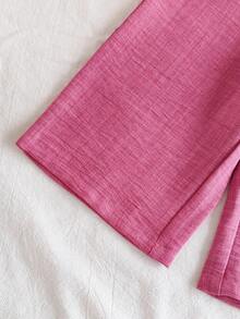 SHEIN Playful Pals 2件套女婴休闲可爱蝴蝶结无袖上衣和裤子套装 - 紅色 - 查看 8