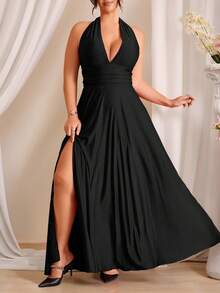 Celure Plus Size Simple Casual Everyday Dress Maxi Women Outfit - Black - View 1