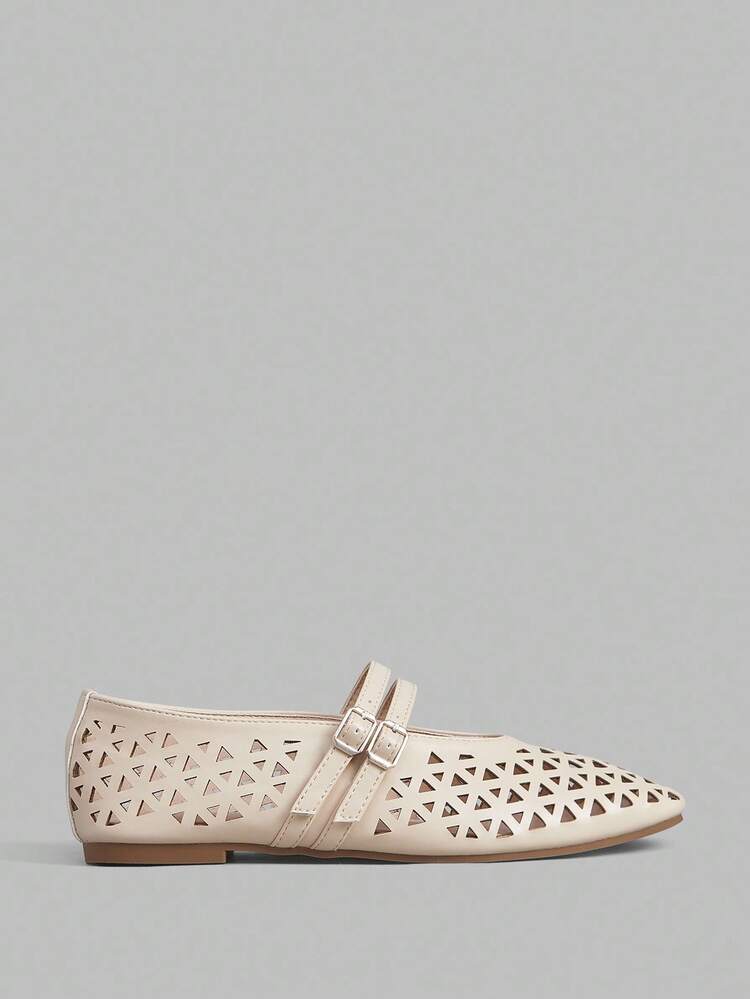 Pre-Laser Cutout Square Toe Mary Jane Flat Shoes For Women