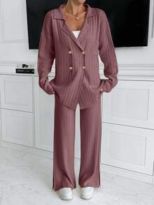 EURMUSE Handmade Stitch Embroidery Sweater And Pant Knit Set - Dusty Pink - View 6