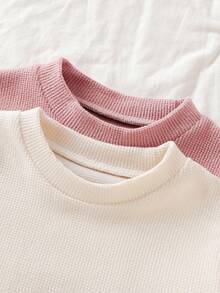 4件套女童少女远红外加热纹理面料长袖上衣和裤子内衣套装，基本款，适合秋冬季