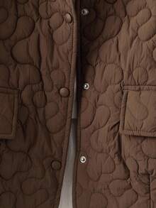 Linhara Plus Size Women Long Sleeve Single-Breasted Drawstring Hooded Casual Winter Jacket - Coffee Brown - View 3