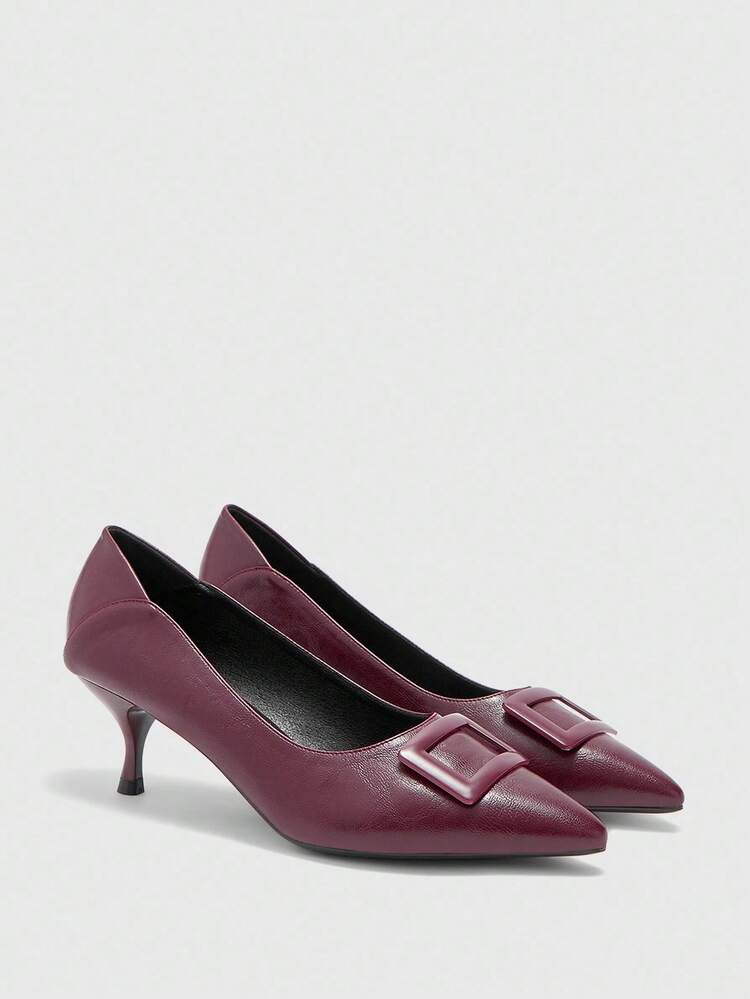 CUCCOO BIZCHIC Tacones altos de mujer con hebilla cuadrada negra, punta afilada, tacón de aguja medio, elegantes, casuales, minimalistas, cómodos, de fácil deslizamiento, para oficina y traslados, con estilo chic, adecuados para citas, trabajo y ocasiones formales