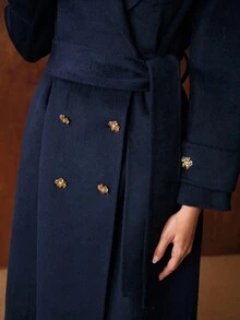 MOTF PREMIUM 羊毛双排扣束带大衣 - 藍色 - 查看 3