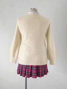 Sunspun Suéter ajustado con cuello en V profundo, estilo retro, para otoño/invierno - Albaricoque - Ver 2