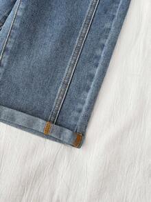 SHEIN Baby/Toddler Boys' Casual Soft Cute Loose Cuffed Blue Denim Jeans Fall Winter,For Baby Fall/Winter Dailywear Outfits,Boys Streetwear Outfits,Halloween Outfits,Christmas Outfits,Winter Jeans,New Year Outfits,Toddler Jeans,Warm Jeans - Medium Wash - View 5