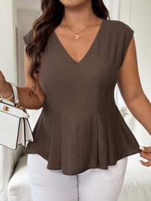 Vionelle Plus Size Women's Elegant Chic Sleeveless V-Neck Pleated A-Line Office Commute Casual Vacation Music Festival Solid Blouse