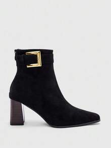 CUCCOO BIZCHIC 畅销金扣绒面革踝靴 - 女式粗跟拉链短靴，时尚百搭的轻奢材质，2双鞋 - 黑色 - 查看 2