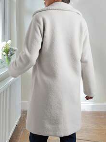 EURMUSE Classic Teddy, Lapel Neck Midi Lenght Coat - White - View 2