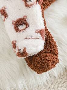 Cozy Pixies 新生儿男女宝宝卡通熊图案保暖连帽长袖连体衣两件套 - 棕色 - 查看 6