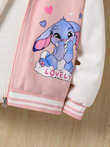 Tween Girl Solid Color Zip-Up Jacket With Thermal Lining And Embroidered Decor, Comfortable And Versatile Autumn/Winter Outerwear - Pink - View 4