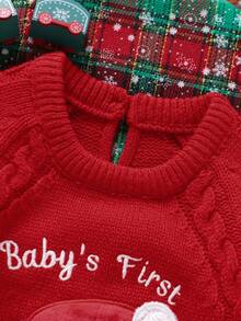 SHEIN Red Christmas Sweater Romper For Toddlers, Santa Claus Embroidery, Round Neck Long Sleeve Jumpsuit, Holiday Edition Baby Santa Outfit Christmas Baby Clothes Boy Baby Christmas Outfit Baby Christmas Christmas Santa Baby Fall Baby Winter Dress Knit Baby Girl Clothes Autumn/Winter Fall Natural Baby Clothes New Born Baby Sweater Romper Christmas Clothes For Girls Christmas Sweater For Baby Matching Family Sets Family Matching Christmas Outfits Daddy And Daughter Outfits Baby Boy Christmas Clothes