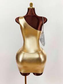 Váy ngắn hở vai ánh kim gợi cảm Y2K Amplova dành cho nữ, váy bodycon dự tiệc 2 mảnh không tay nhún bèo, màu sáng bóng thích hợp cho tiệc Gala, tiệc Giáng sinh, váy vàng cho nữ, váy dự tiệc cho nữ, váy dự tiệc cho nữ - Vàng - Xem 2
