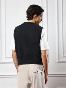 SUMWON Classico gilet a V in maglia, stile professionale e preppy, adatto per l'autunno e l'inverno, vestibilità regular, casual business, smanicato, stile minimalista moderno