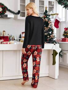 1pc Women's Milk Silk 140g Digital Print Pajama Set, Fall Clothes, Christmas - Multicolor - View 2