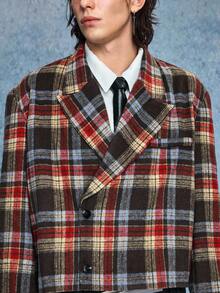 ROMWE MEN Spring Casual Graphic Men'S Retro Mandarin Collar Single-Breasted Plaid Jacket, Autumn/Winter - Red - View 2