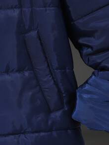 1pc Quilted Hooded Jacket With Embroidered Letter Graphic For Teenage Boys