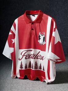 PAVTROS Herren Street-Style beliebtes INS Retro Farbblock Figurenmuster Outdoor Musik Festival Nachtclub Freund Ehemann Geschenk Jahrestags Geschenk Herren Street-Style Poloshirt