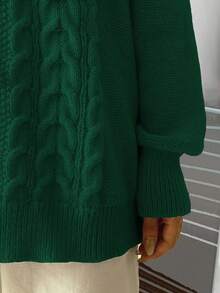 EMERY ROSE Suéter de cuello redondo de unicolor talla grande, casual y versátil, para otoño/invierno - Verde - Ver 5