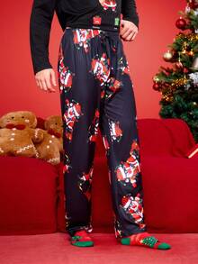 Notgurli Playful Y2K Comfortable Santa Claus Print Men's Loungewear Bottoms, Quality, Cute, Easy Comfort, Christmas - Red and White - View 6