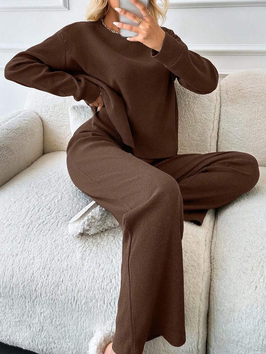 100%Cotton Rib-Knit Drop Shoulder Tee & Pants