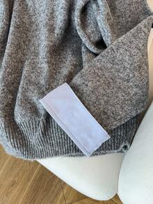 SHEIN Clasi Plus Size Colorblock Patchwork Knit Sweater, Casual For Autumn/Winter - Grey - View 5
