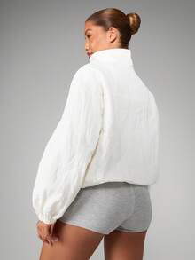 MISSGUIDED Lightweight Windbreaker Stand Collar Cropped Puffer Elastic Cuff Fall Spring Fashion Stylish Outerwear - White - View 2