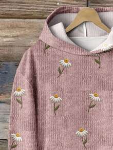 SHEIN LUNE Áo sweatshirt nữ màu hồng họa tiết hoa nhí cổ điển, thích hợp cho mùa thu/đông, họa tiết hoa nhí 3D, phong cách vintage. - Nhiều màu - Xem 5
